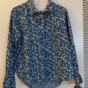 Floral Chambray Oversized Button-Up Shirt